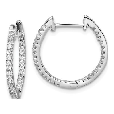 Sterling Silver 18mm CZ Inside-Out Huggie Hoop Earrings