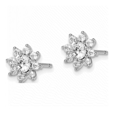 Sterling Silver Round CZ Flower Stud Earrings – view 3