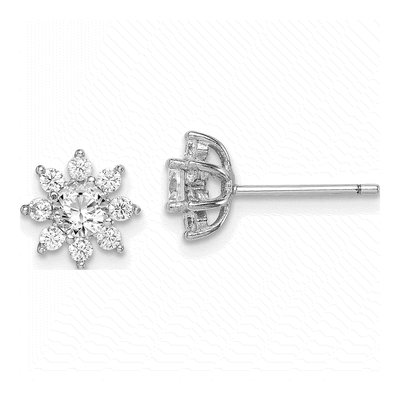 Sterling Silver Round CZ Flower Stud Earrings