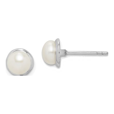 Sterling Silver Freshwater Cultured Pearl Button Stud Earrings