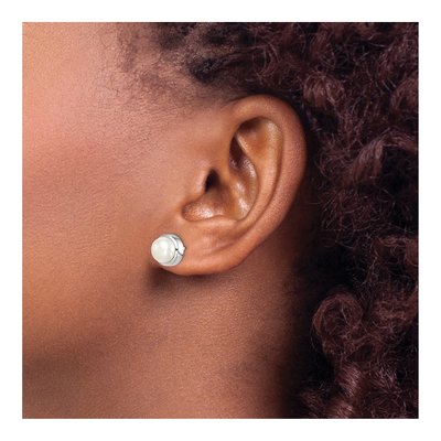 Sterling Silver Freshwater Cultured Pearl Button Stud Earrings – view 4