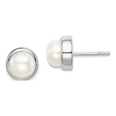 Sterling Silver Freshwater Cultured Pearl Button Stud Earrings