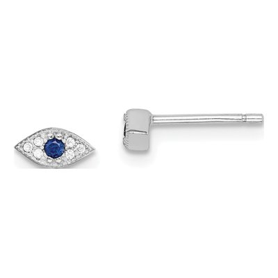 Sterling Silver Round CZ Eye Stud Earrings