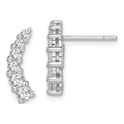 Sterling Silver CZ Curved Dangle Earrings