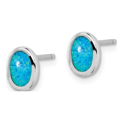 Sterling Silver Lab-Created Opal Oval Stud Earrings – view 3