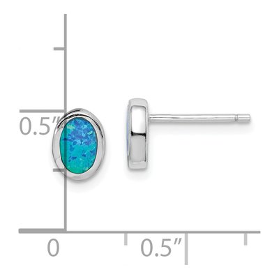Sterling Silver Lab-Created Opal Oval Stud Earrings – view 5