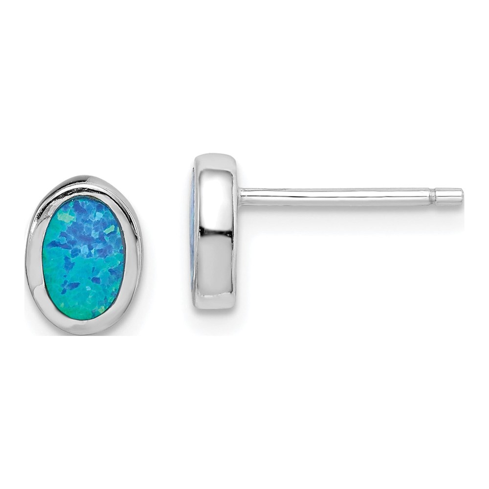 Sterling Silver Lab-Created Opal Oval Stud Earrings