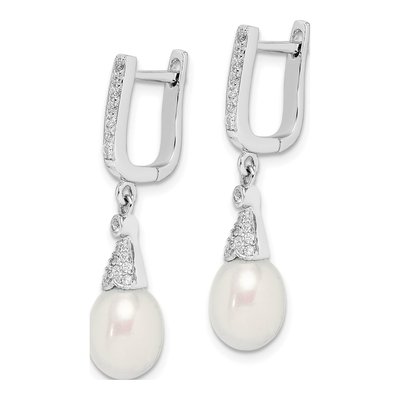 Sterling Silver Freshwater Cultured Pearl & CZ Dangle Earrings – view 2
