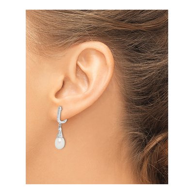 Sterling Silver Freshwater Cultured Pearl & CZ Dangle Earrings – view 3
