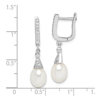 Sterling Silver Freshwater Cultured Pearl & CZ Dangle Earrings – view 4