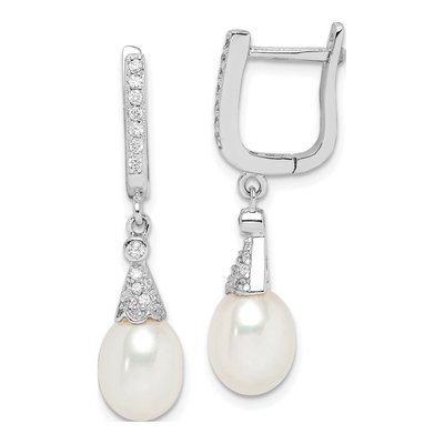 Sterling Silver Freshwater Cultured Pearl & CZ Dangle Earrings
