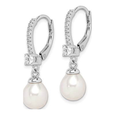Sterling Silver Freshwater Cultured Pearl & CZ Leverback Earrings – view 2