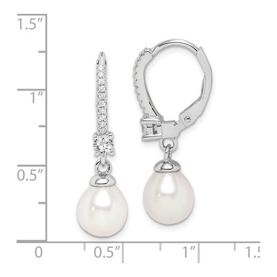 Sterling Silver Freshwater Cultured Pearl & CZ Leverback Earrings – view 4
