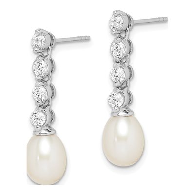 Sterling Silver Freshwater Cultured Pearl & CZ Dangle Earrings – view 3
