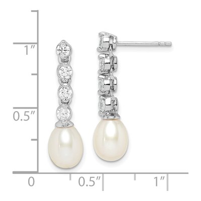 Sterling Silver Freshwater Cultured Pearl & CZ Dangle Earrings – view 5