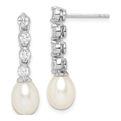 Sterling Silver Freshwater Cultured Pearl & CZ Dangle Earrings