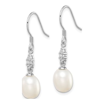 Sterling Silver Freshwater Cultured Pearl & CZ Dangle Earrings – view 3