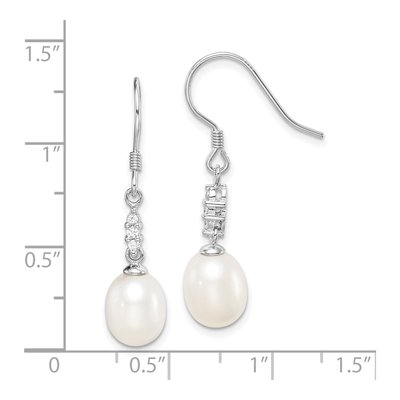 Sterling Silver Freshwater Cultured Pearl & CZ Dangle Earrings – view 5