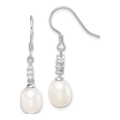 Sterling Silver Freshwater Cultured Pearl & CZ Dangle Earrings