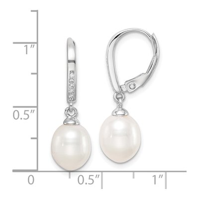 Sterling Silver Freshwater Cultured Pearl & CZ Leverback Earrings – view 5