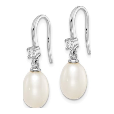 Sterling Silver Freshwater Cultured Pearl & CZ Dangle Earrings – view 3