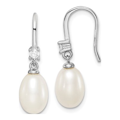 Sterling Silver Freshwater Cultured Pearl & CZ Dangle Earrings