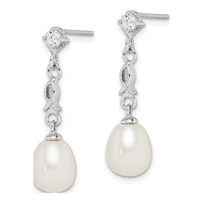 Sterling Silver Freshwater Cultured Pearl & CZ Dangle Earrings – view 3