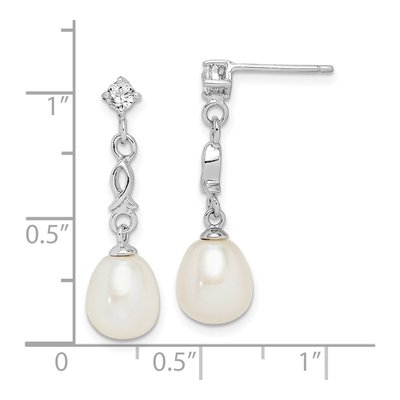 Sterling Silver Freshwater Cultured Pearl & CZ Dangle Earrings – view 5