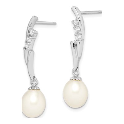 Sterling Silver Freshwater Cultured Pearl & CZ Dangle Earrings – view 3