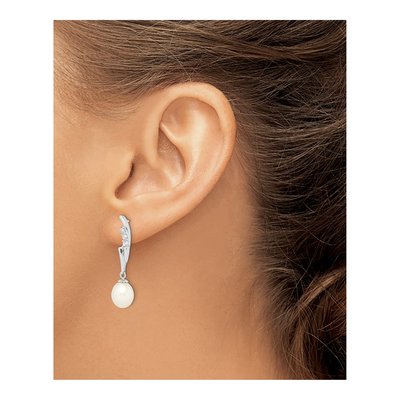 Sterling Silver Freshwater Cultured Pearl & CZ Dangle Earrings – view 4