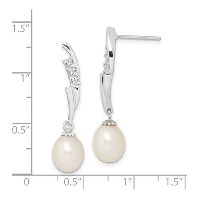 Sterling Silver Freshwater Cultured Pearl & CZ Dangle Earrings – view 5