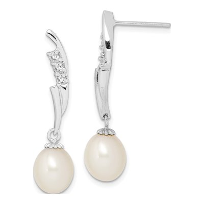Sterling Silver Freshwater Cultured Pearl & CZ Dangle Earrings