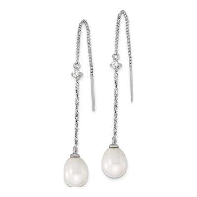 Sterling Silver Freshwater Cultured Pearl & CZ Threader Earrings – view 3