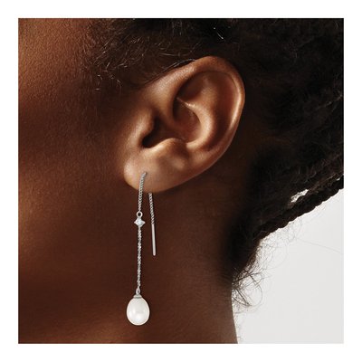 Sterling Silver Freshwater Cultured Pearl & CZ Threader Earrings – view 4