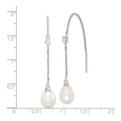 Sterling Silver Freshwater Cultured Pearl & CZ Threader Earrings – view 5