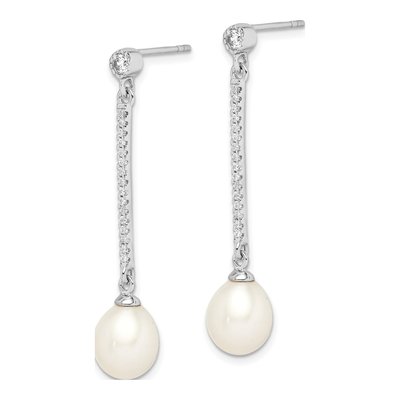 Sterling Silver Freshwater Cultured Pearl & CZ Dangle Earrings – view 3