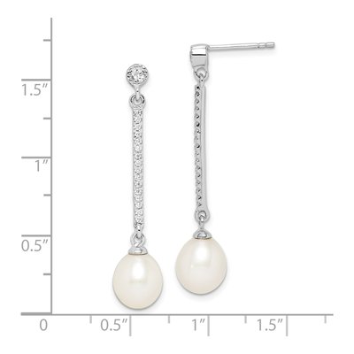 Sterling Silver Freshwater Cultured Pearl & CZ Dangle Earrings – view 5