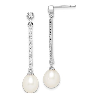 Sterling Silver Freshwater Cultured Pearl & CZ Dangle Earrings
