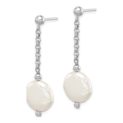 Sterling Silver Freshwater Cultured Pearl Coin Dangle Earrings – view 3