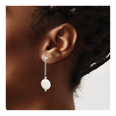 Sterling Silver Freshwater Cultured Pearl Coin Dangle Earrings – view 4