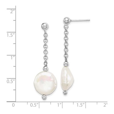 Sterling Silver Freshwater Cultured Pearl Coin Dangle Earrings – view 5
