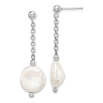 Sterling Silver Freshwater Cultured Pearl Coin Dangle Earrings