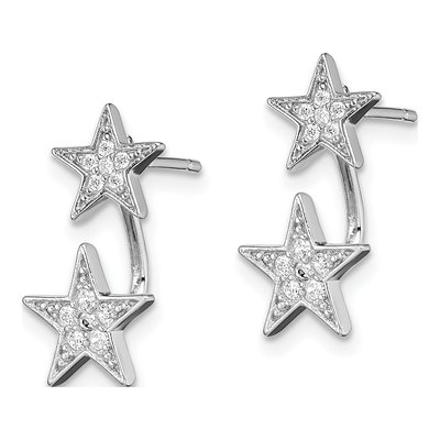 Sterling Silver CZ Star Front Back Dangle Earrings – view 3