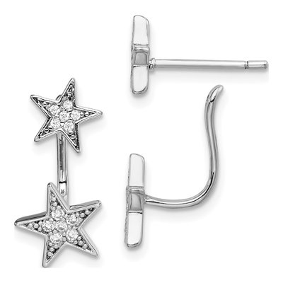 Sterling Silver CZ Star Front Back Dangle Earrings