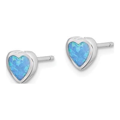 Sterling Silver 5.5mm Lab-Created Opal Heart Stud Earrings – view 3