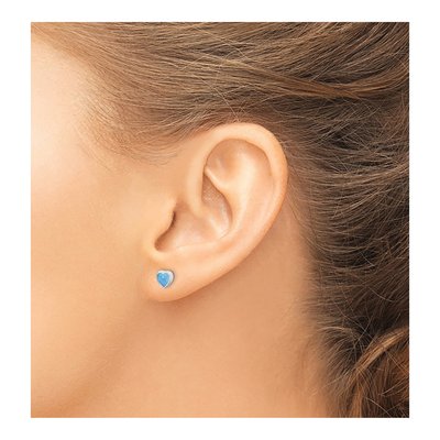 Sterling Silver 5.5mm Lab-Created Opal Heart Stud Earrings – view 4