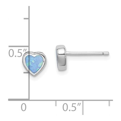 Sterling Silver 5.5mm Lab-Created Opal Heart Stud Earrings – view 5