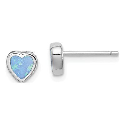 Sterling Silver 5.5mm Lab-Created Opal Heart Stud Earrings