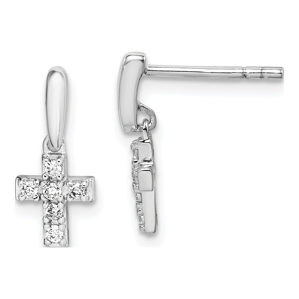 Sterling Silver CZ Cross Dangle Earrings