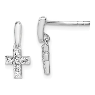 Sterling Silver CZ Cross Dangle Earrings